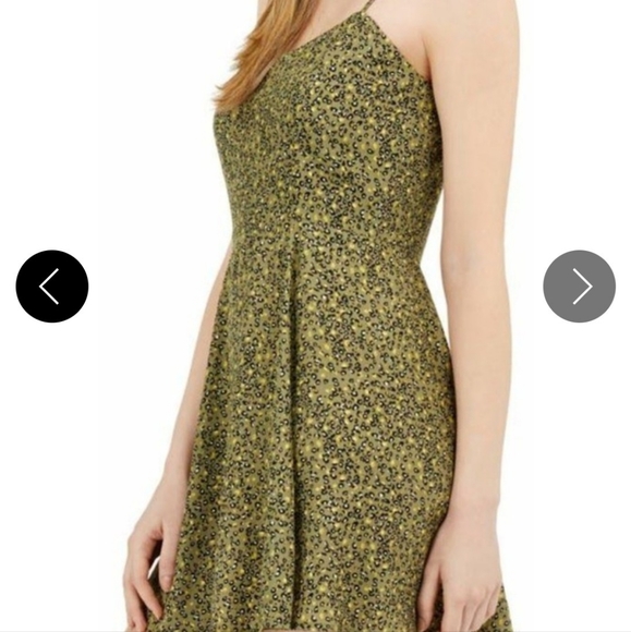 Calvin Klein Green Leopard Print Adjustable Spaghetti Strap A-line Mini Dress - Picture 9 of 9
